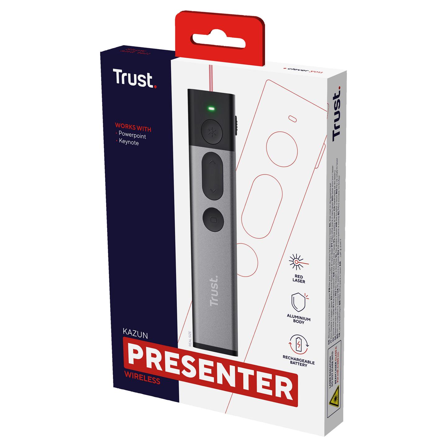 Prezantues pa kabllo Trust Kazun, RF, USB, Laser Pointer i kuq - Argjend dhe zezë - 6