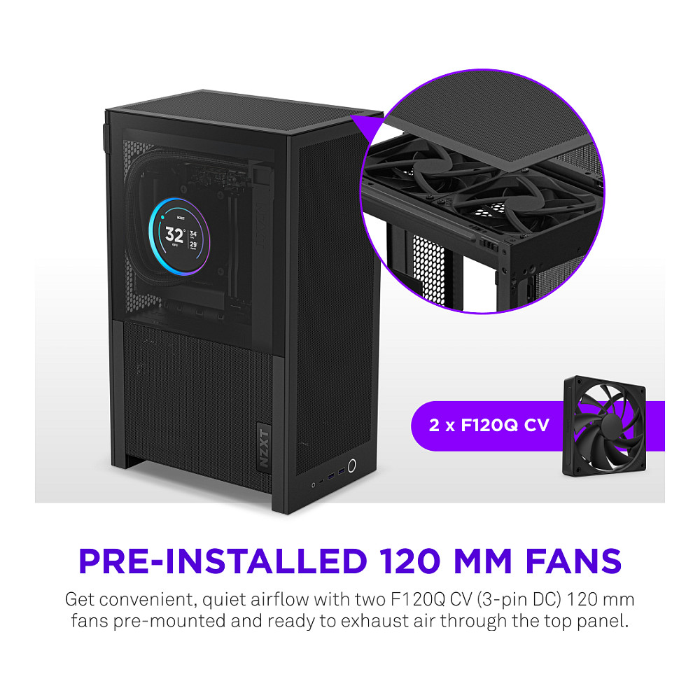 Kasë PC NZXT H2 Flow / SFF / Mini-ITX / 2x 120mm Fan / Tempered Glass / Mesh / PCIe 5.0 Riser / 280mm Radiator - Zezë - 7