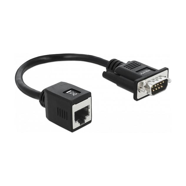 Adapter Serial DeLOCK 63999, DB9 Mashkull në RJ45 Femër, Cat.5e, 20 cm - Zezë - 2
