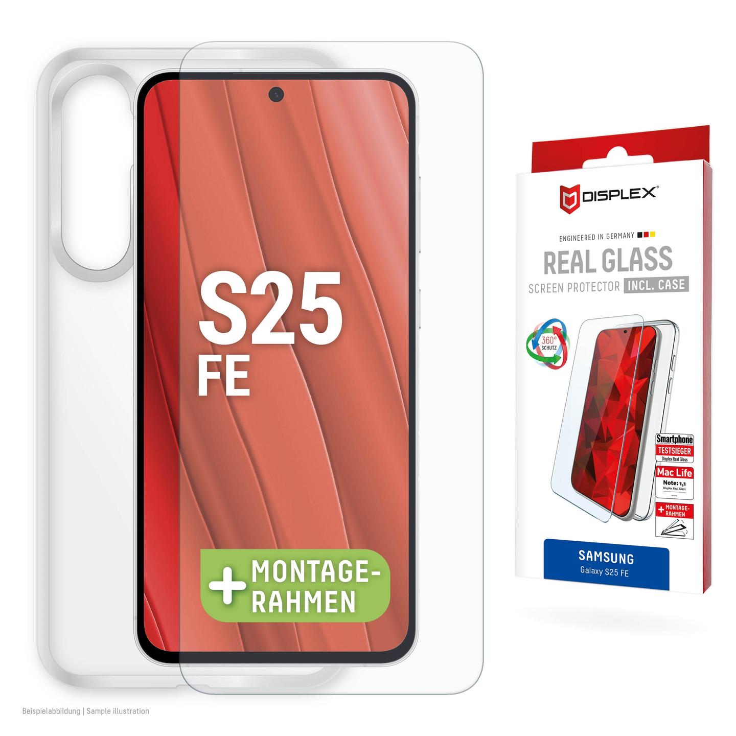 Mbrojtëse Ekrani DISPLEX Real Glass, për Samsung Galaxy S25 FE, 10H, 2D, me Case TPU - Transparente