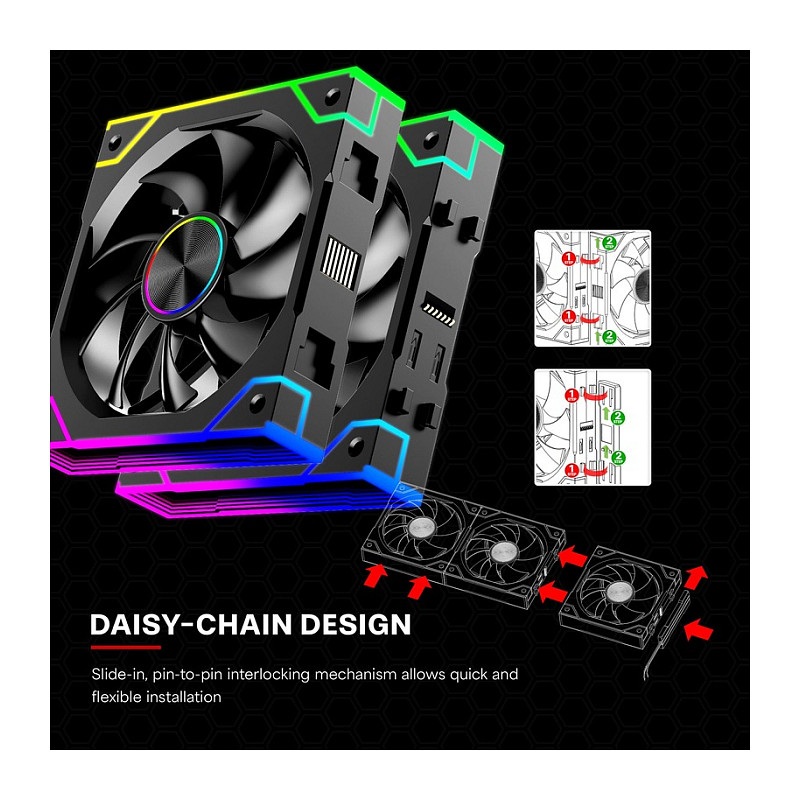 Ftohës për Kasë Xilence Gaming Series XPF360R.ARGB / 120mm / 1100-2000 RPM / ARGB / PWM / 3-Pack – Zezë - 10