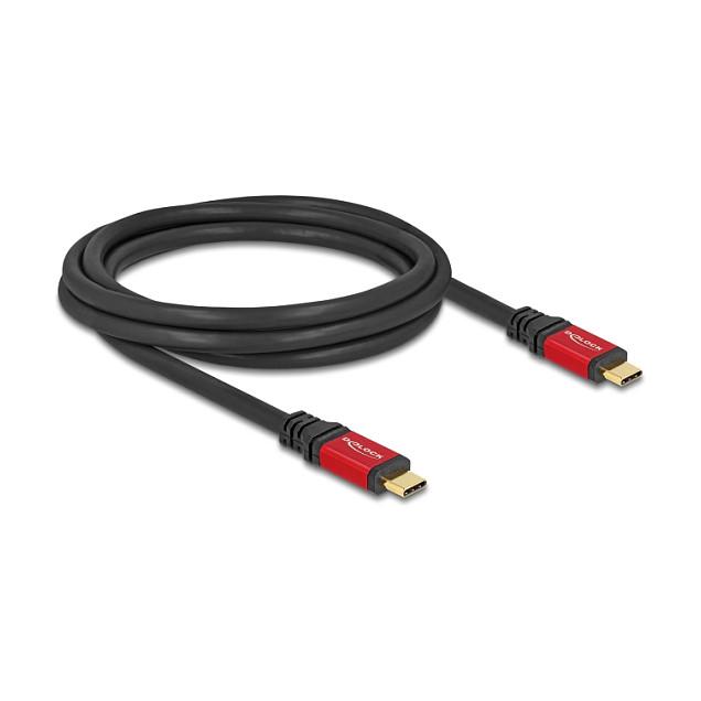 Kabllo USB DeLOCK 80041 / USB-C mashkull në USB-C mashkull / 2m / USB 2.0 / PD 100W / 5A / 480 Mbps / E-Marker / Konektorë metalikë - Zezë/Kuqe - 1