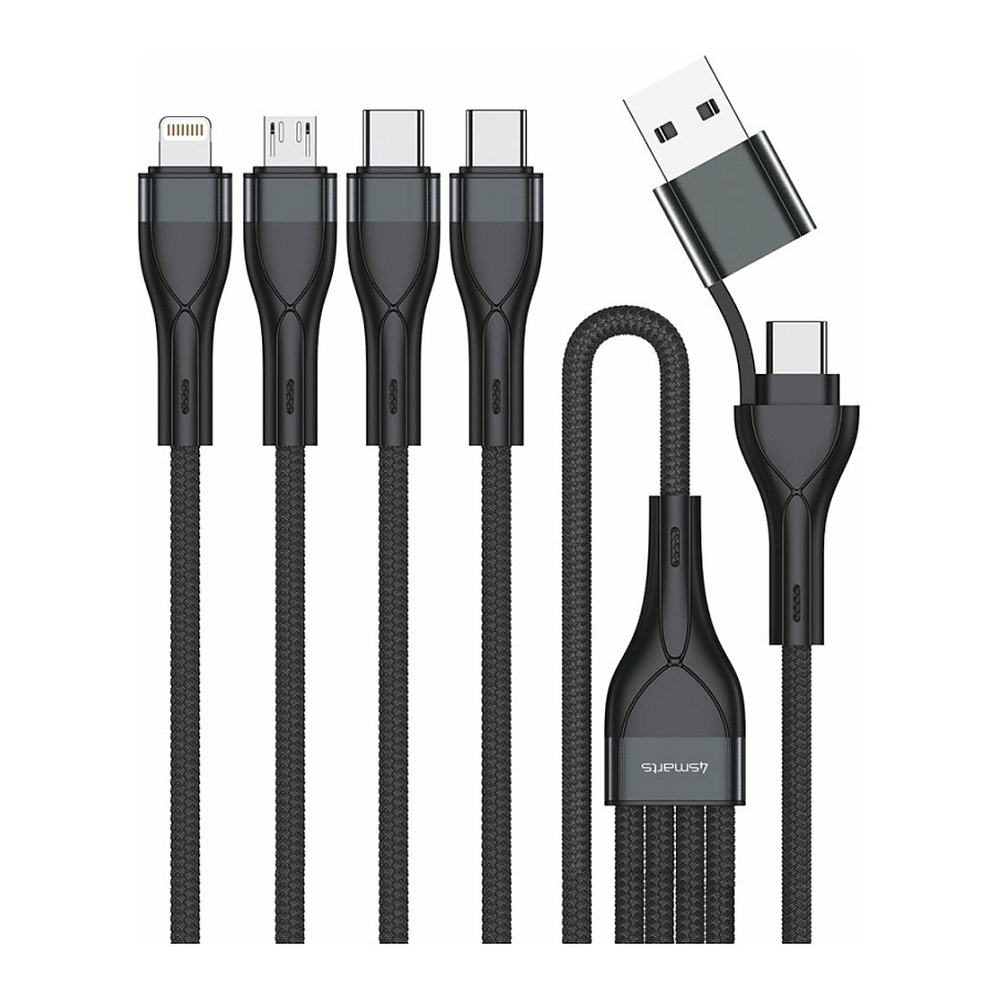 Kabllo USB 4smarts 541023 / USB-A/USB-C në USB-C/Micro-USB/Lightning / 1.2 m - Zezë
