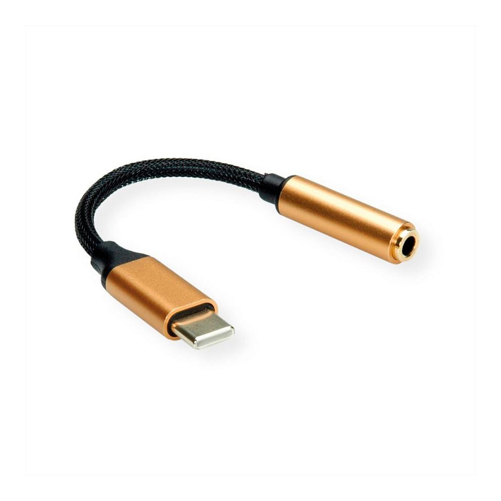 Adapter Audio ROLINE GOLD 12.03.3223 , USB-C Mashkull në 3.5mm Femër , 3-pin , 13cm - Zezë/Ari - 3