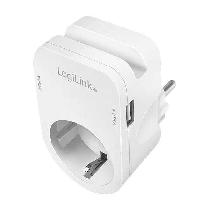Adapter USB LogiLink PA0259 / 1x USB-A / 1x USB-C / 17W / Prizë CEE 7/3 / Mbajtëse Smartphone – Bardhë - 5