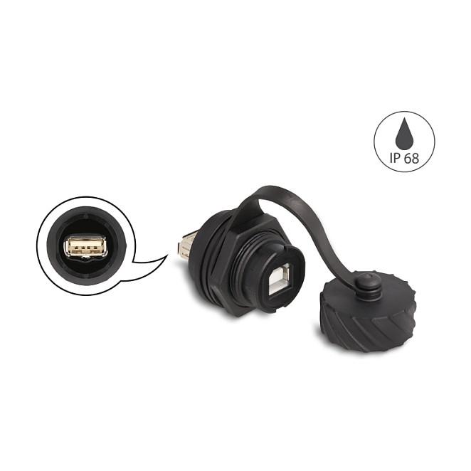 Adapter DeLOCK 88010, USB 2.0 Type-B femër në Type-A femër, IP68, për montim në panel - Zezë - 2