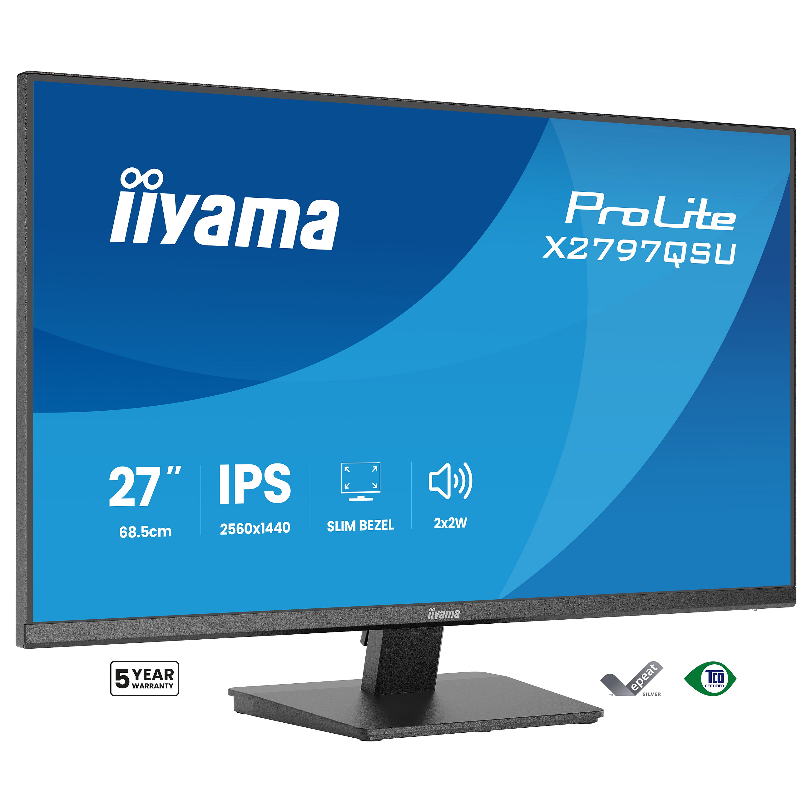 Monitor iiyama ProLite X2797QSU-B1 / 27' / Quad HD IPS LED / 75Hz / 1ms / HDMI+DP - Zezë - 1