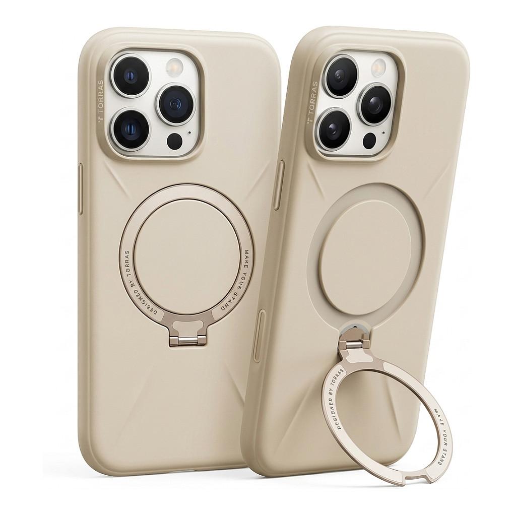 Aksesorë për telefon Torras Ostand Pro Series / iPhone 17 Pro / MagSafe / Mbajtëse 360° – Krem - 1