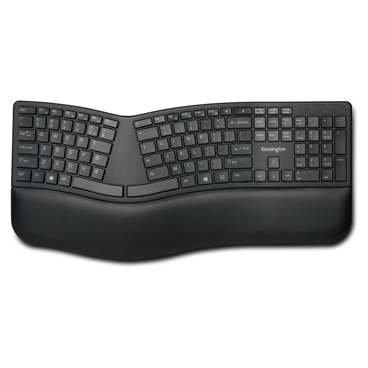 Tastierë pa kabllo Kensington Pro Fit Ergo / QWERTZ (DE) / Full-Size / Ergonomike / 2.4 GHz + Bluetooth / USB Receiver / Mbështetëse për Dore – Zezë - 4