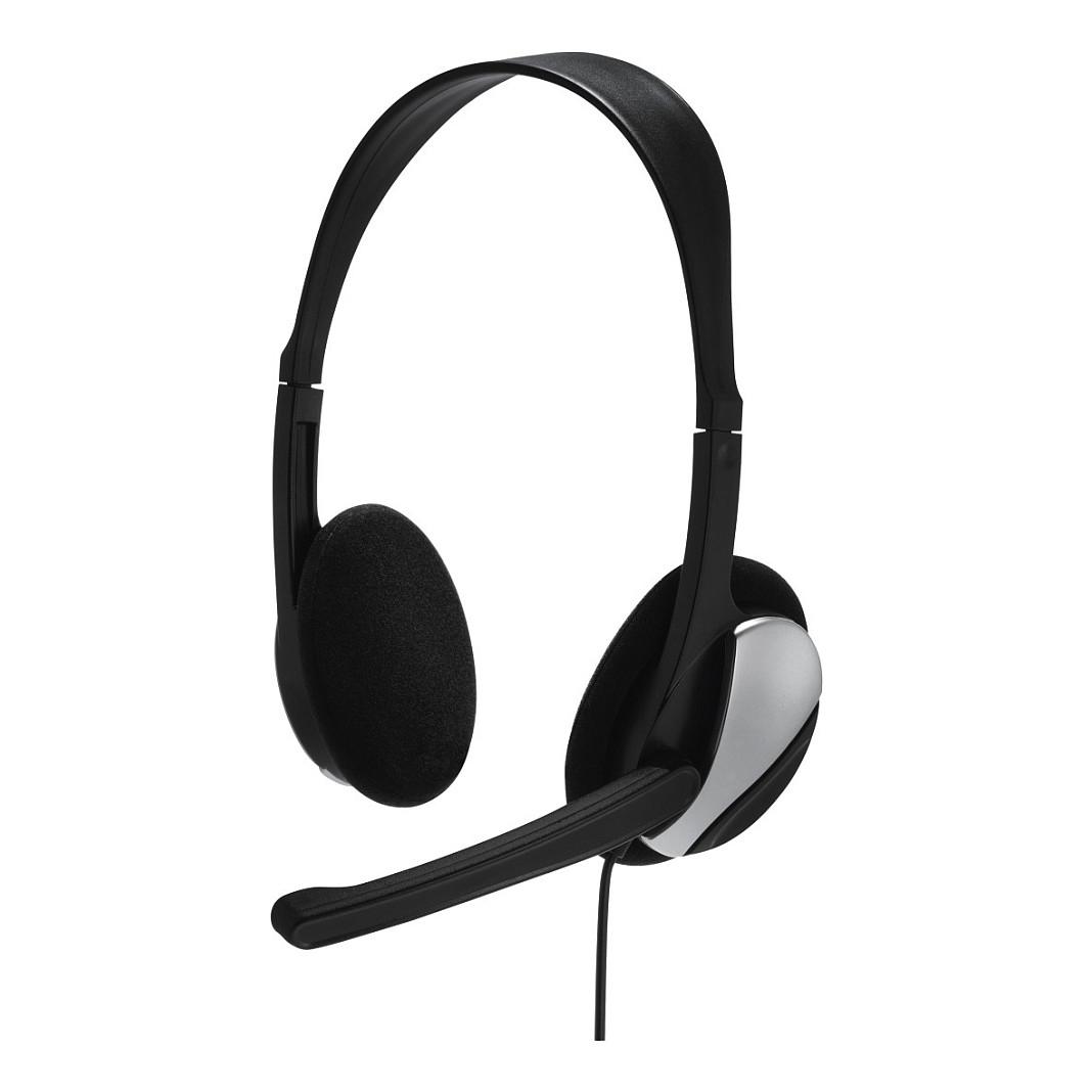 Kufje me kabllo Hama HS-P100 / On-Ear / 2x 3.5mm / Stereo / 40mm / 20-20000Hz / Mikrofon Boom / 2m - Zezë/Argjend