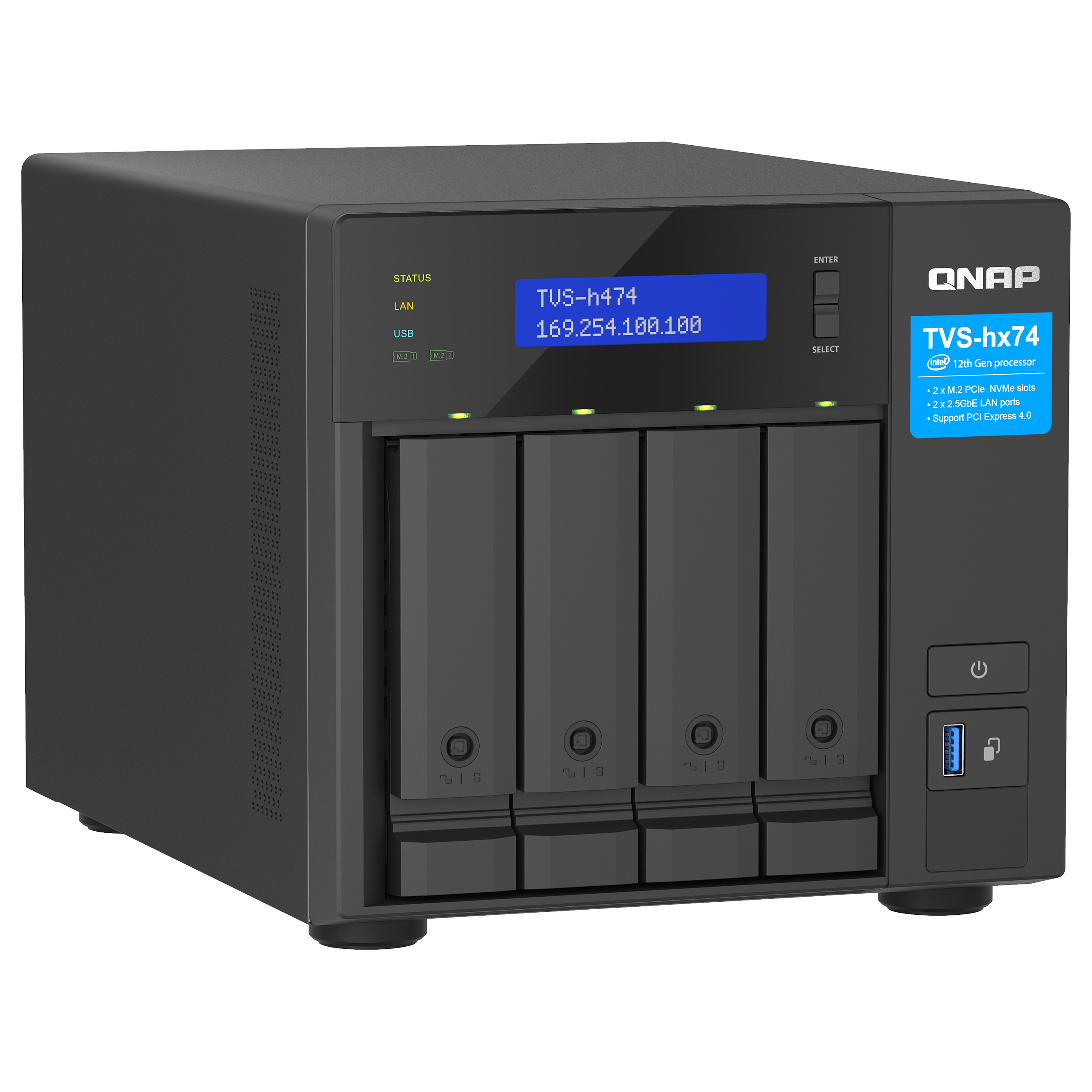 NAS QNAP TVS‑H474‑PT‑8G 4‑Bay QuTS hero / Intel Pentium Gold G7400 (up to 3.7GHz) / 8GB - 3