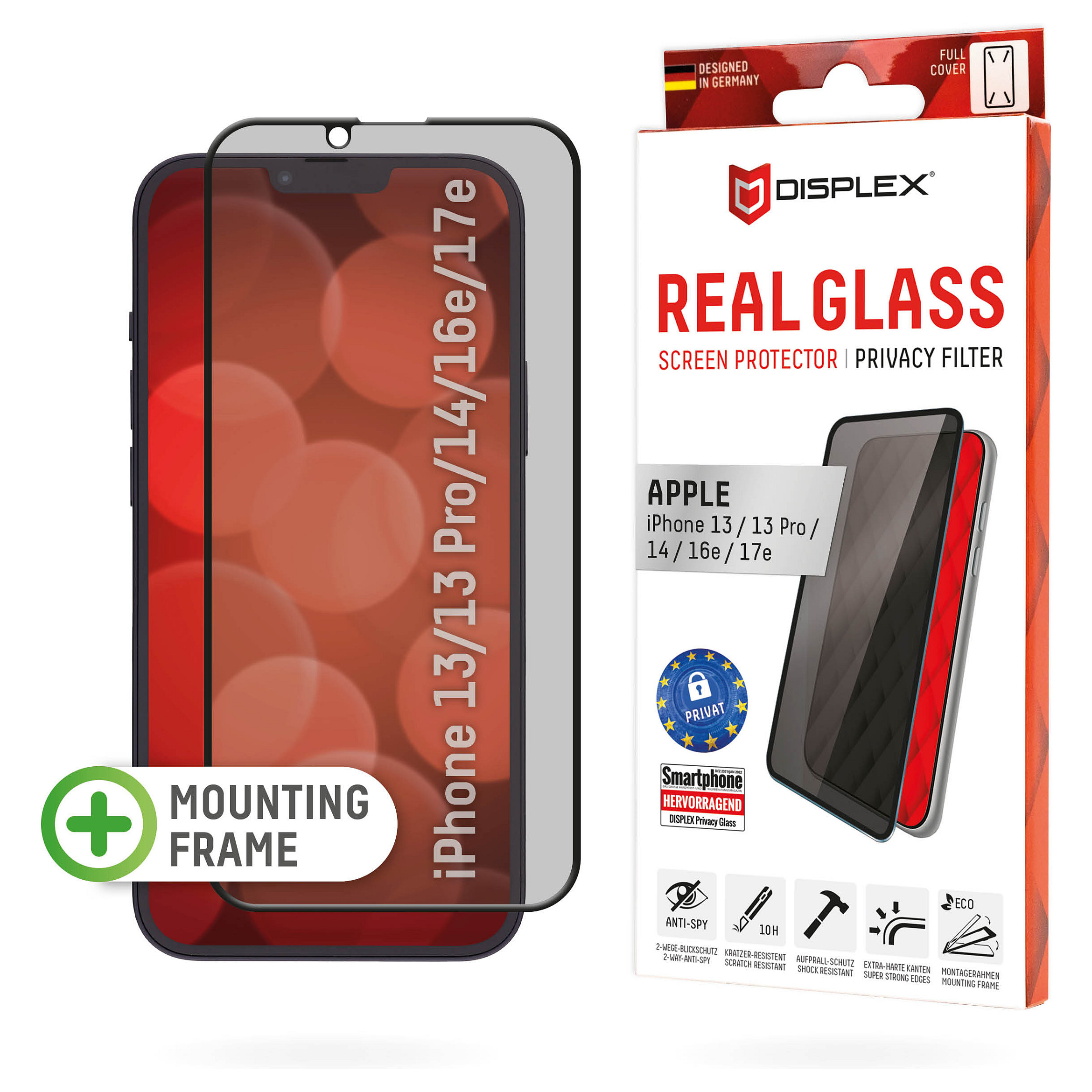 Mbrojtëse për ekran Displex / Apple iPhone 13 / 13 Pro / 14 / 16e / 17e / Xham Tempered Glass 10H Privacy - Transparente