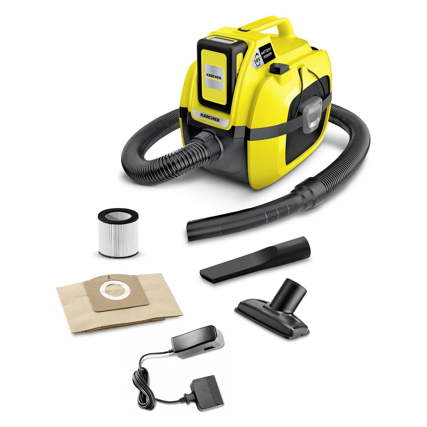 Fshesë me Vakum Kärcher WD 1 Compact Battery Set / 18V / 7L / Wet & Dry - Verdhë/Zezë - 1