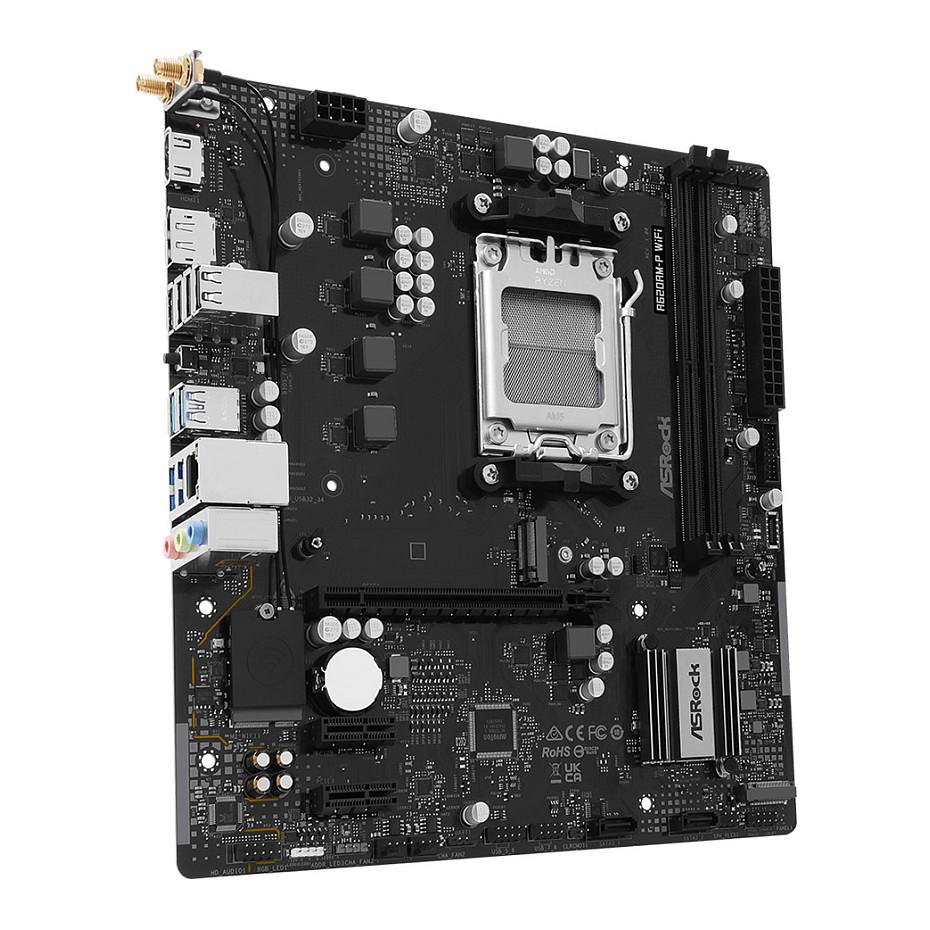 Motherboard ASRock A620AM-P WiFi, AMD AM5, A620A, DDR5, Micro-ATX, PCIe 4.0, Wi-Fi 5, Bluetooth 5.0, Gigabit LAN - 3