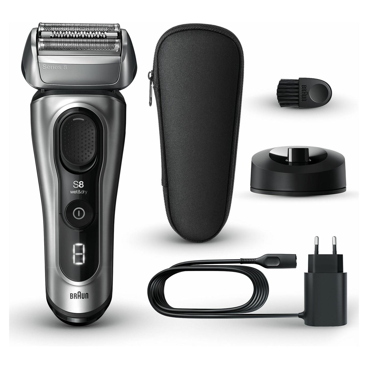 Makinë për Rroje Braun Series 8 / 8517s / Wet&Dry / 4 Elemente Prerëse / ProTrimmer / Kokë 40° / 60 Minuta – Argjend