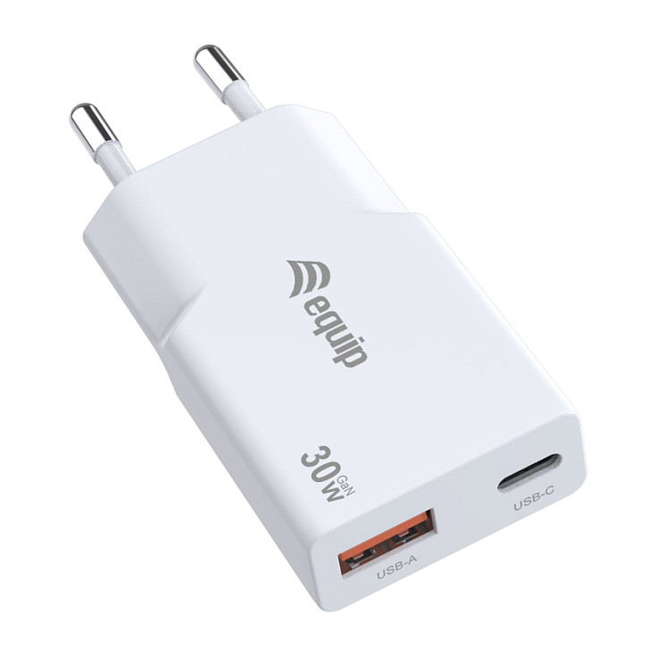 Karikues Equip / GaN Slim Wall Charger / 30W / GaN / USB-C + USB-A - Bardhë