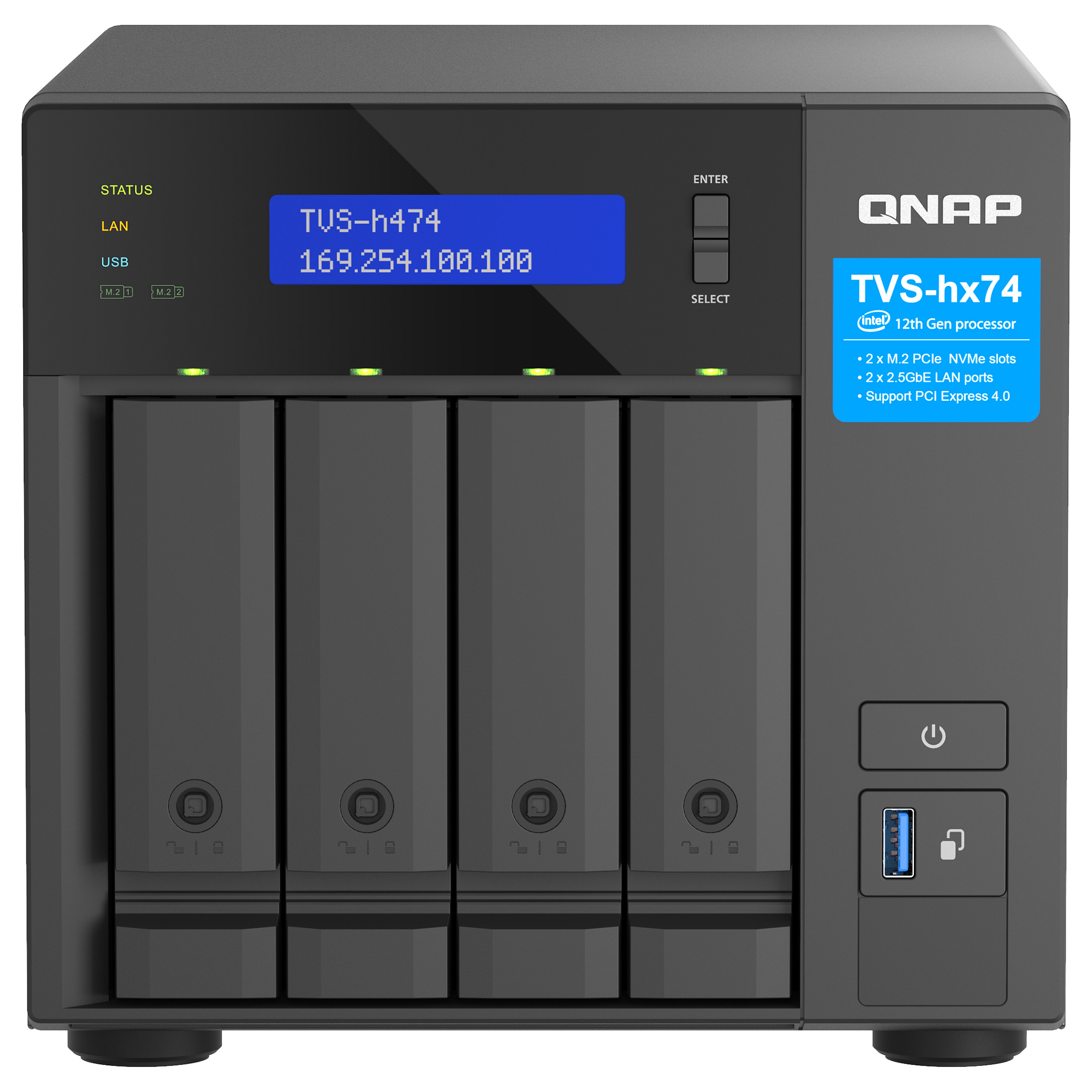 NAS QNAP TVS‑H474‑PT‑8G 4‑Bay QuTS hero / Intel Pentium Gold G7400 (up to 3.7GHz) / 8GB - 1