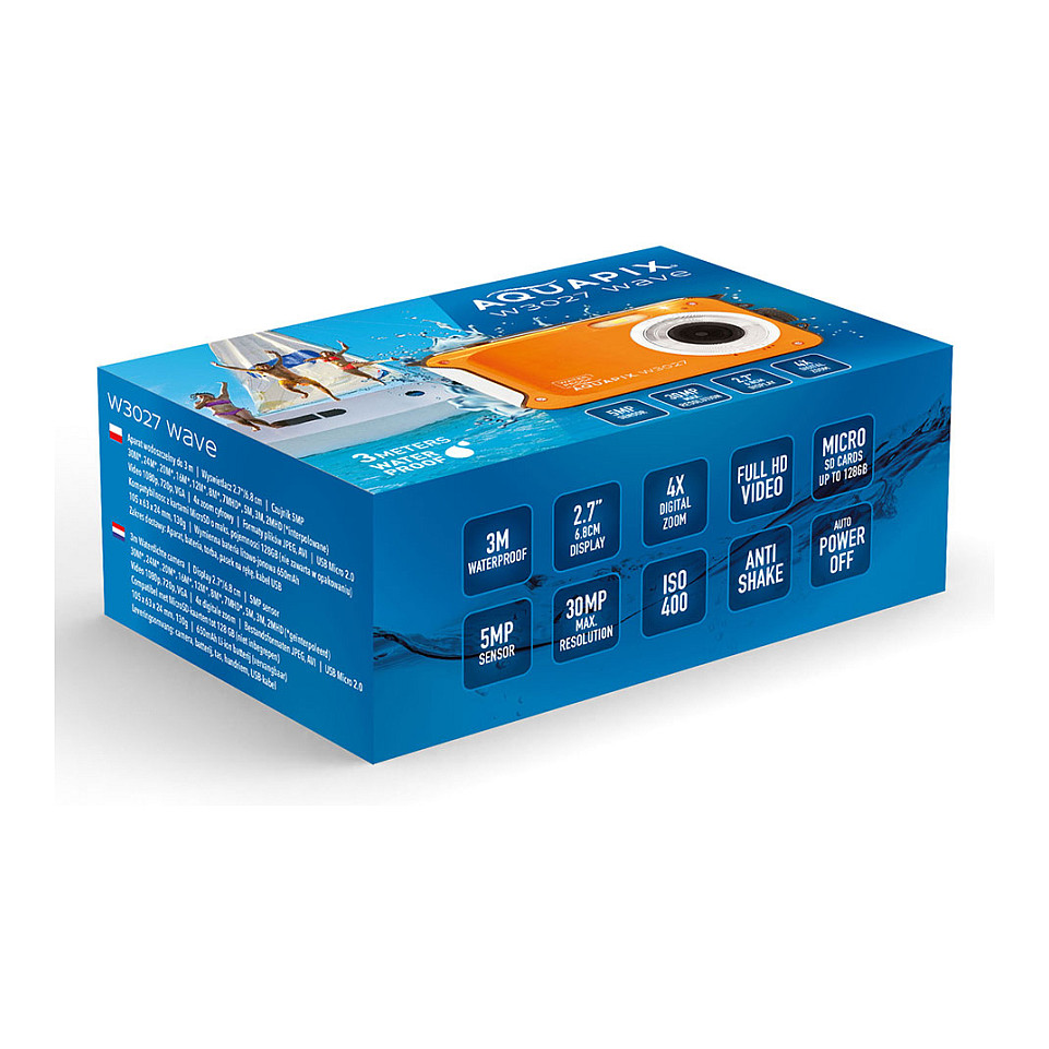 Kamerë digjitale Easypix Aquapix W3027 / 5MP / 30MP Interpolated / 1080p Full HD / 4x Digital Zoom / 2.7" LCD / 3m Waterproof - Portokalli - 5
