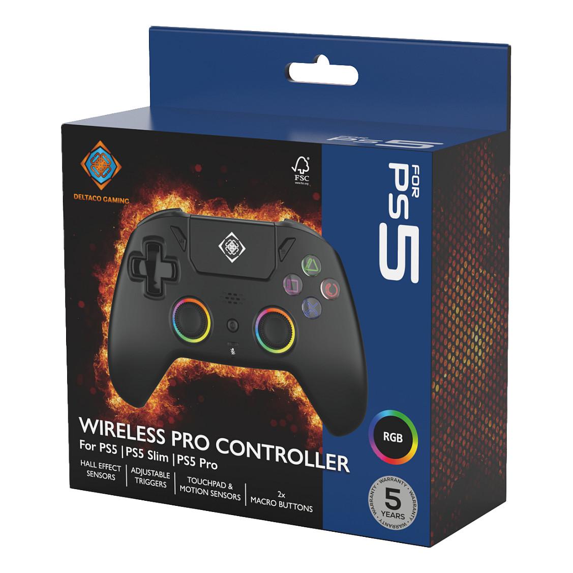 Kontroller për Sony Deltaco GAM-189 / Wireless / Hall Effect / RGB / PS5 / PC / Android & iOS – Zezë - 11