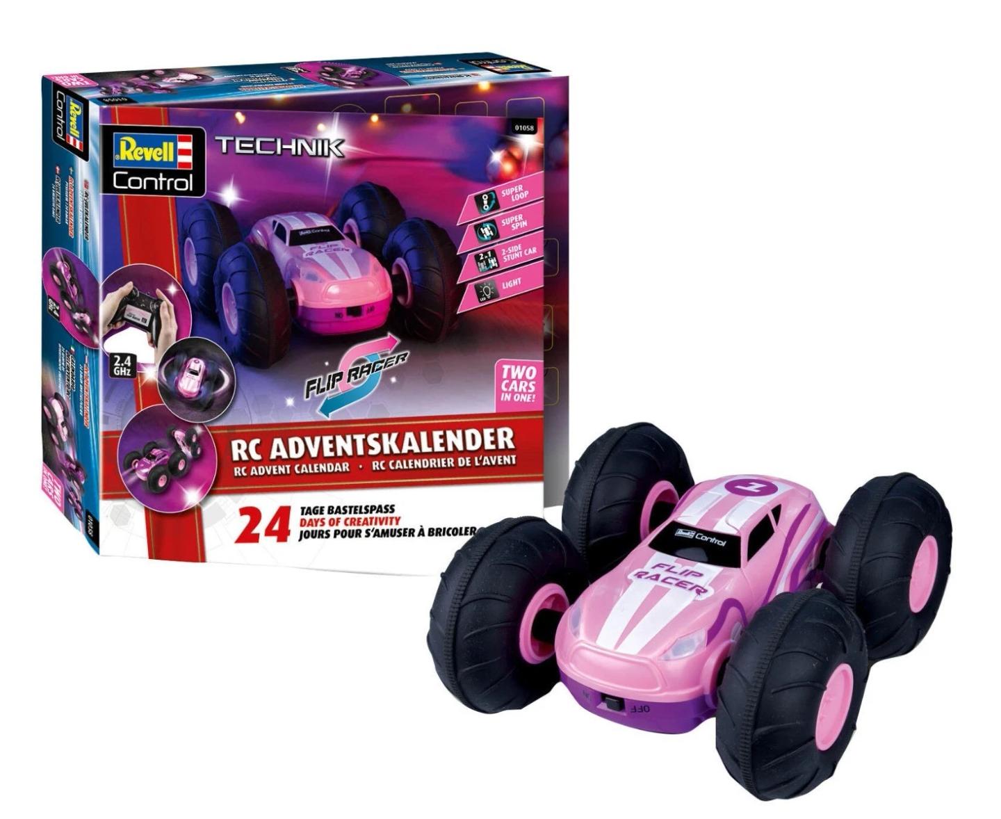 Lodra Revell RC Advent Calendar Flip Racer, Radio-Controlled Stunt Car, 1:22, 2.4 GHz, 360° Spins, 180° Flips, 6+ - Rozë