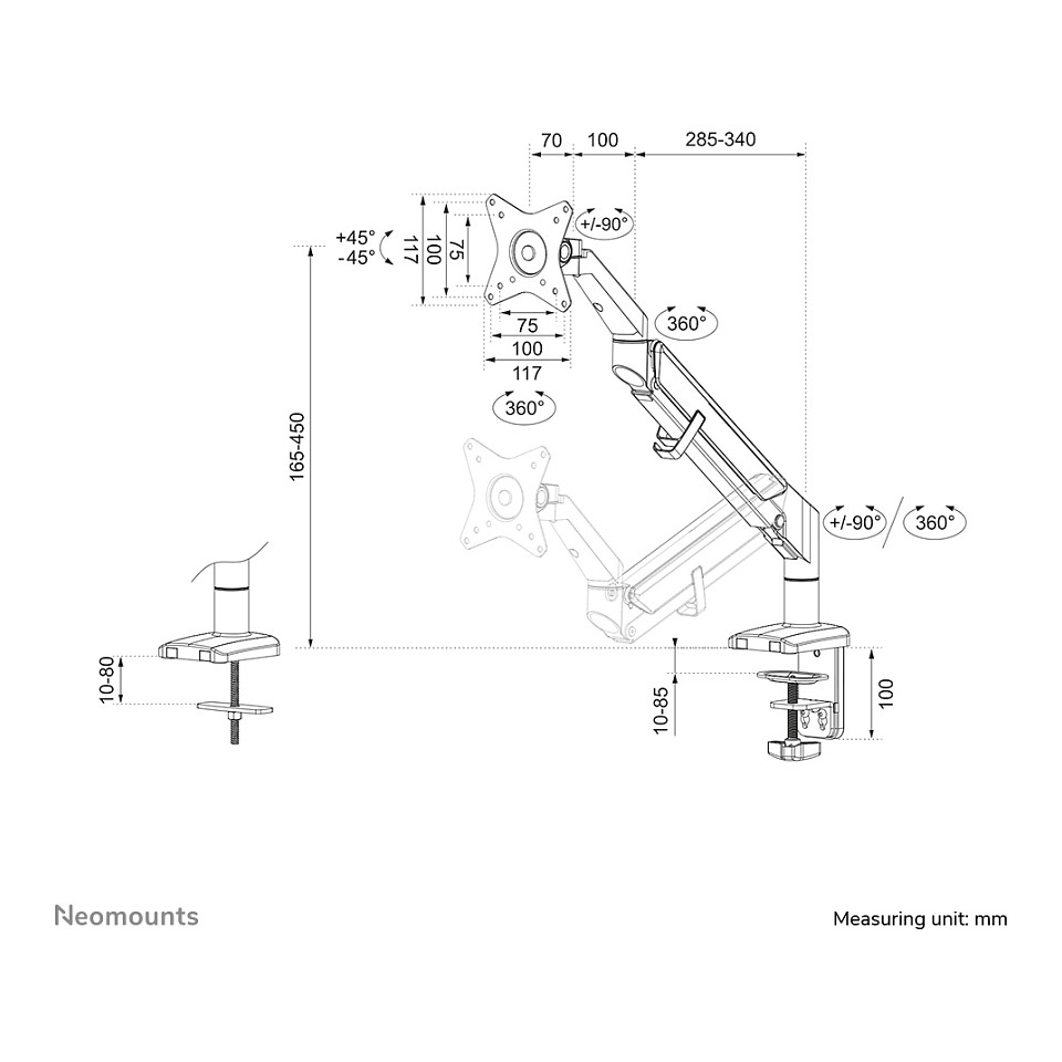 Mbajtëse për Monitor Neomounts Full-Motion-Tischhalterung për ekrane 17-32" 9KG DS70-810BL1 - 20