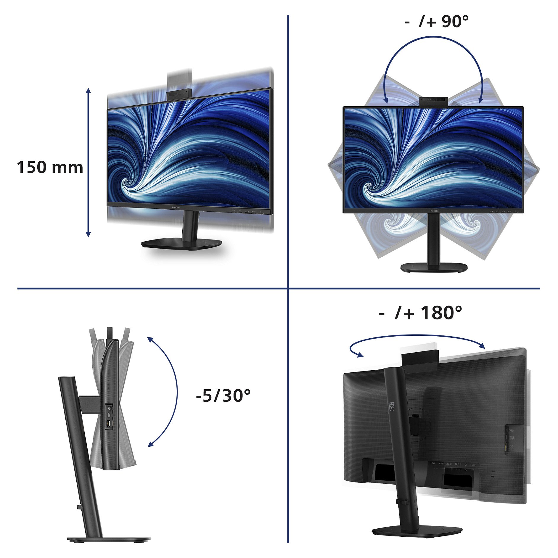 Monitor Philips 3000 Series 24B2U3301H/00 / 23.8" / Full HD IPS / 120Hz / 4ms / USB-C+USB Hub+Speakers - Zezë - 3