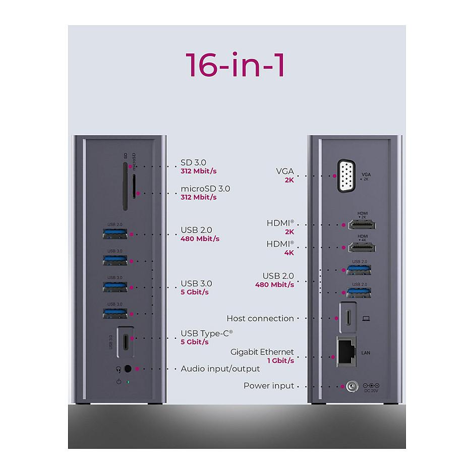 Docking Station ICY BOX IB-DK2262AC / 6x USB-A / 2x USB-C / 2x HDMI / VGA / Gigabit Ethernet / SD & microSD / USB-C PD 55W – Hiri - 2