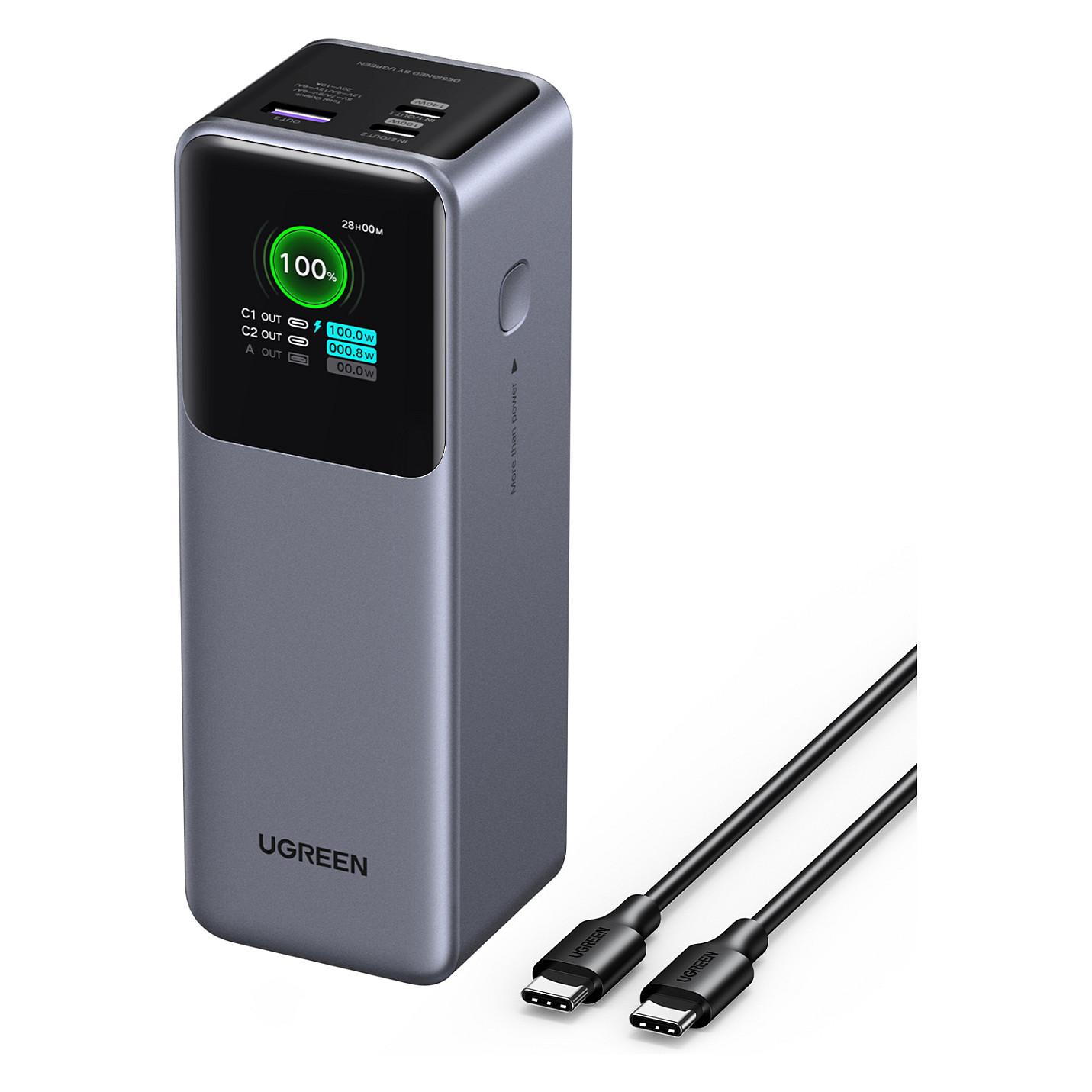 Powerbank Ugreen / 25.000mAh / 200W / USB-C + USB-A / Ekran TFT – Gri