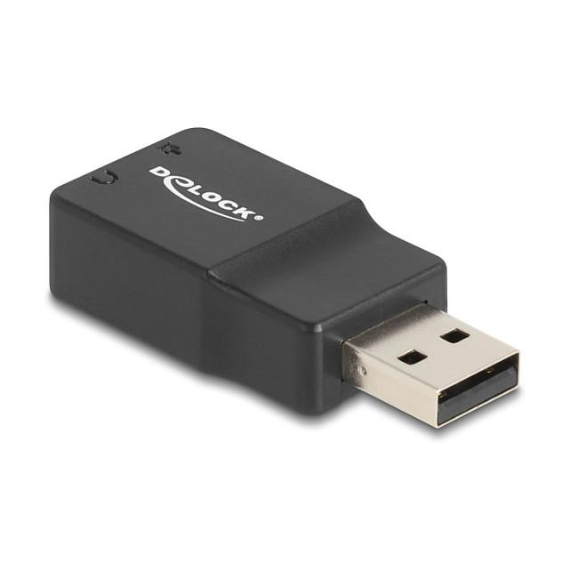 Karta e Zërit USB DeLOCK 66634, USB-A Mashkull, 2x 3.5mm Femër, 16-bit, 48kHz, Plug & Play - Zezë - 2