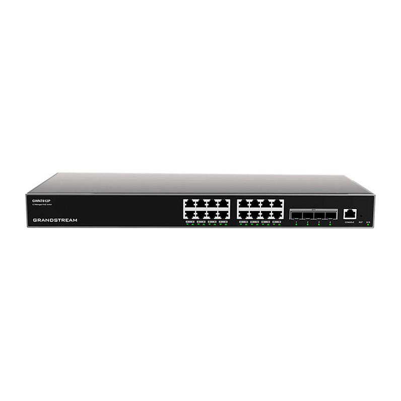Grandstream GWN7812P Layer 3 Managed 16-Port Gigabit PoE+ Switch me 4x 10G SFP+ Uplink 240W Enterprise Network Switch - 1