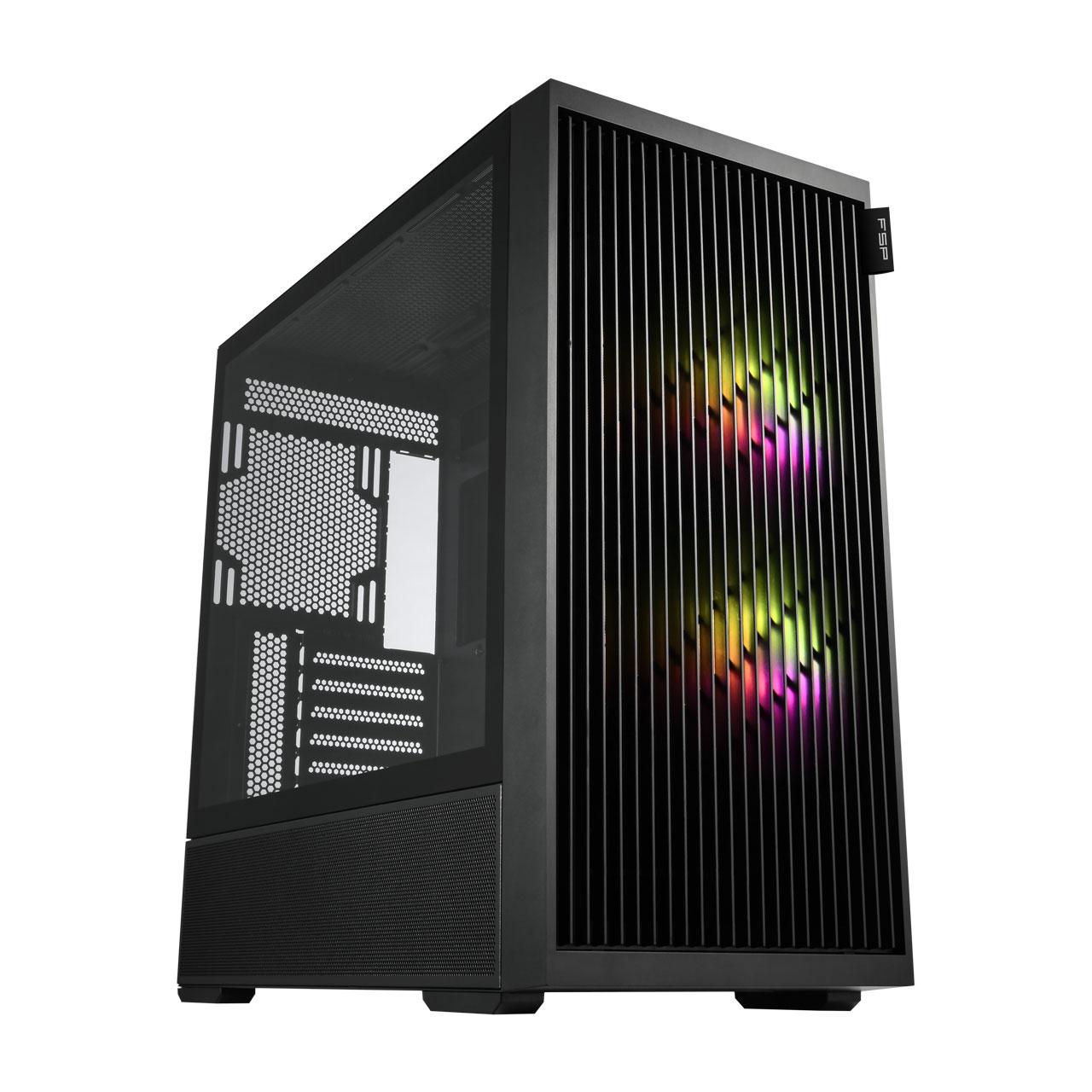Kasë Fortron M330-BA / ATX Mid-Tower / 2x140mm ARGB (Para) + 2x120mm (Poshtë) / USB 3.0 + Type-C / Xham i Temperuar – Zezë