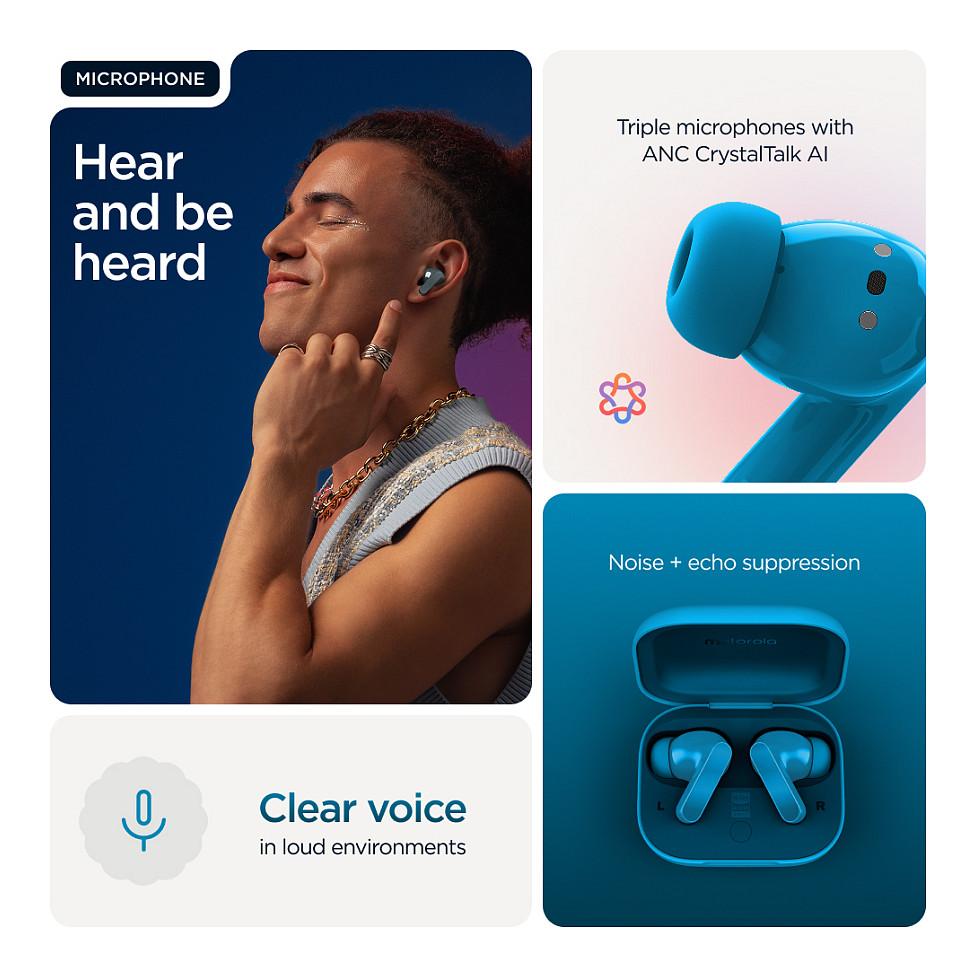 Kufje pa kabllo Motorola moto buds bass / TWS / Bluetooth 5.3 / 12.4mm / Dynamic ANC / Hi-Res Audio / 3 Mikrofona - Blu - 15
