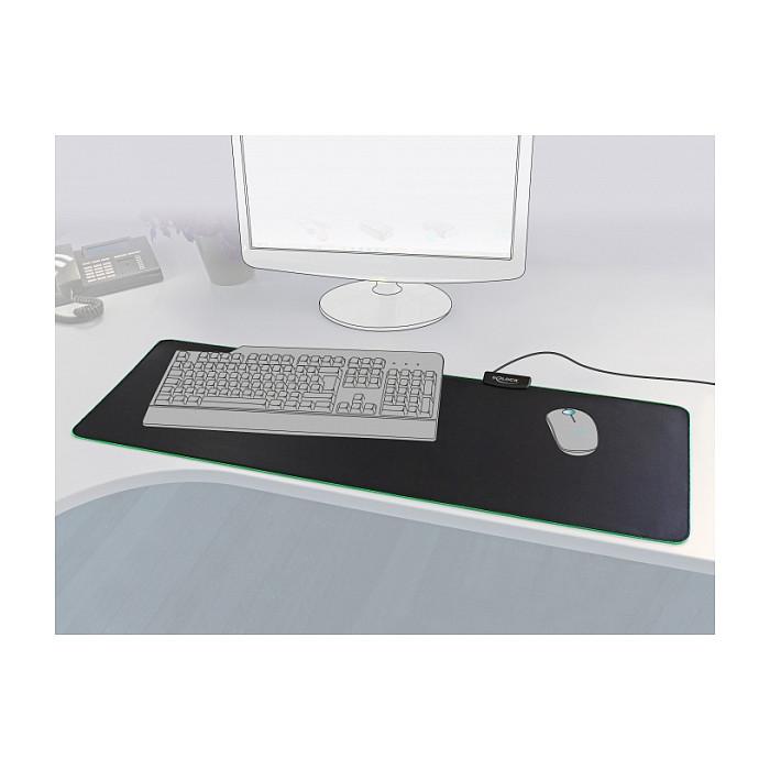 Mauspad USB DeLOCK 12555 / 920 x 303 x 3mm / Ndriçim 7 Ngjyra / Kabllo 2m - Zezë - 3