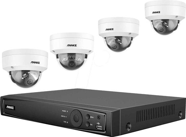 NVR ANNKE N98PBK + 4× I91DG, 12MP, 8-Kanal, PoE, 2TB HDD, 4K, H.265+ - Zezë