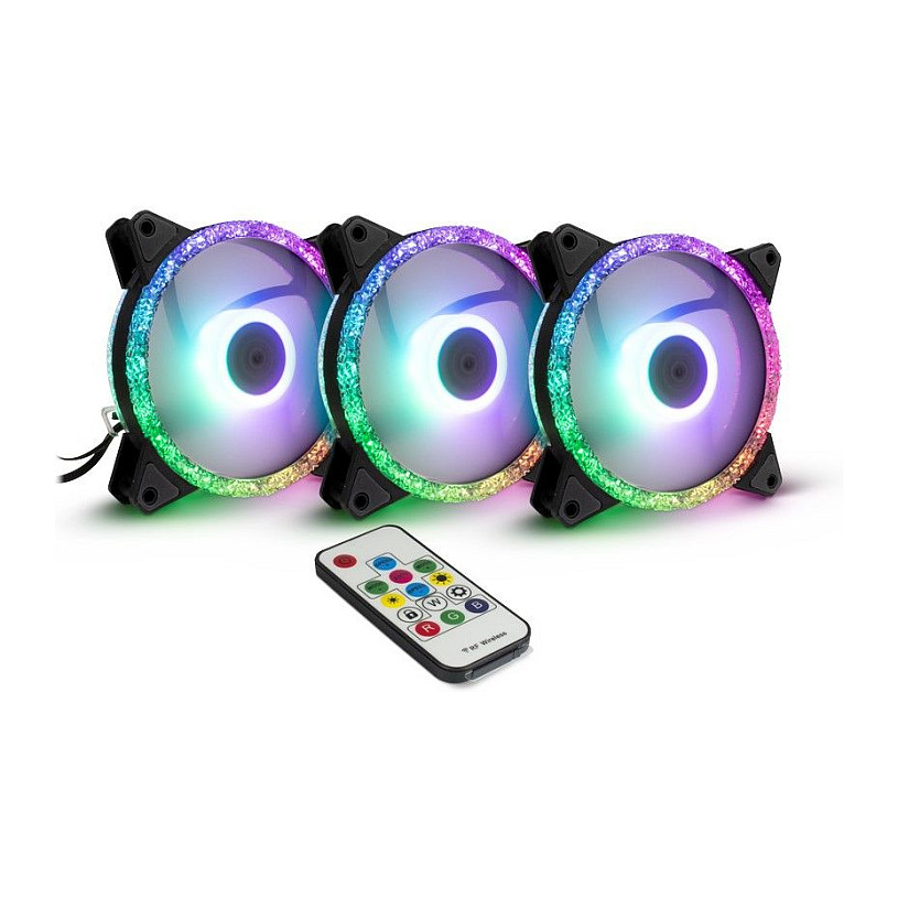 Ftohës për Kasë Inter-Tech Argus RGB-FAN Set RS-07 / 120mm / 25mm / 900 RPM / PWM / RGB / 24 LED / 3-Pack / Controller – Zezë