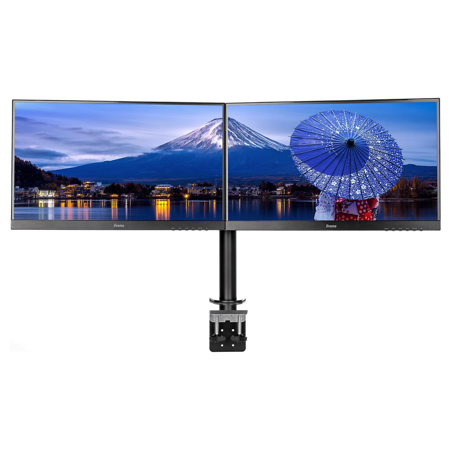 Mbajtëse për Monitor iiyama DS1002C-B1 / 2 Monitorë / 10"-32" / 10kg për Monitor / Clamp / Rregullim Lartësie 200-400mm / Tilt -85° deri +15° / Swivel 180° / Pivot 90° - Zezë - 3