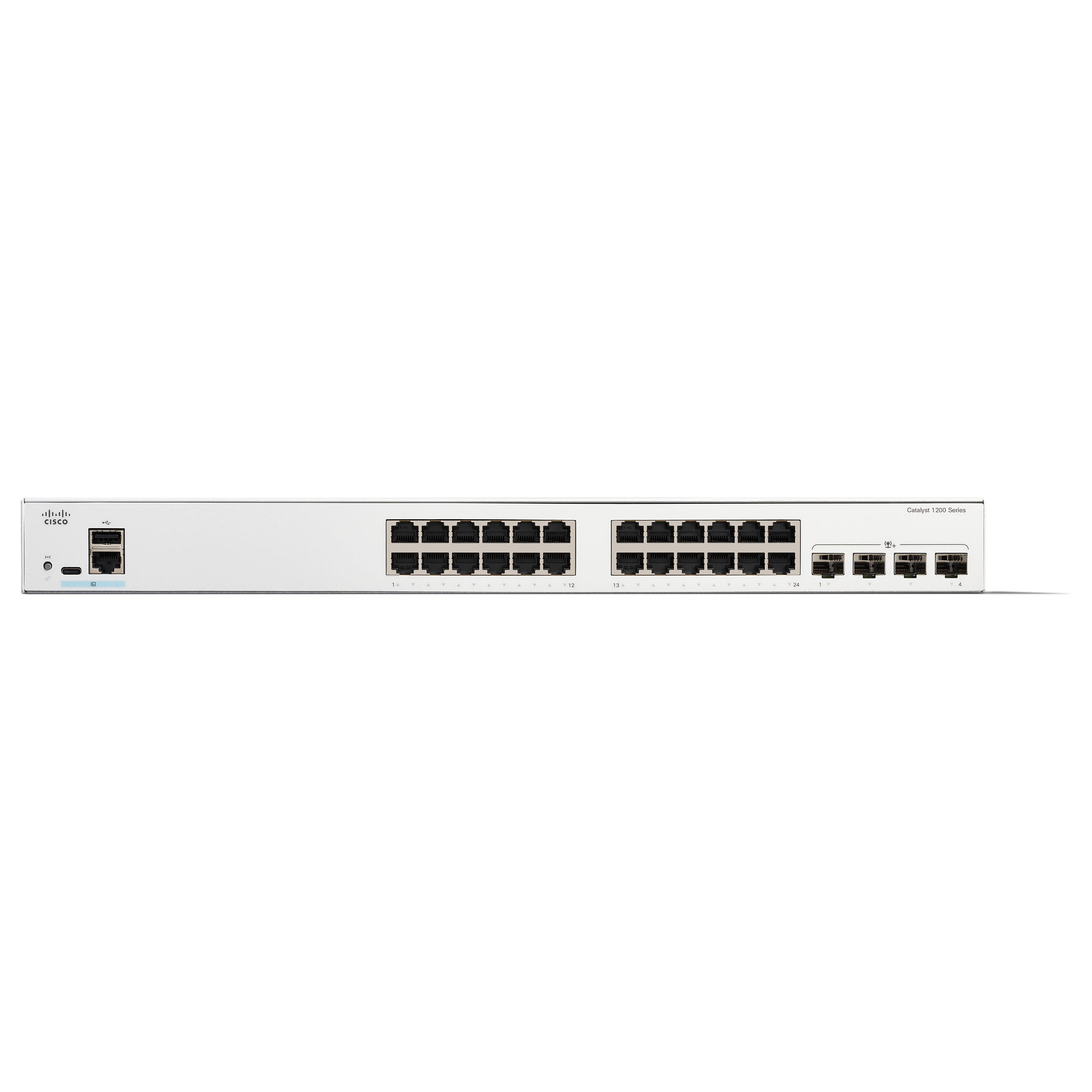 Cisco Catalyst 1200 C1200-24T-4X – Managed L2/L3 Switch, 24× Gigabit Ethernet, 4× 10G SFP+, 19" 1U - 2