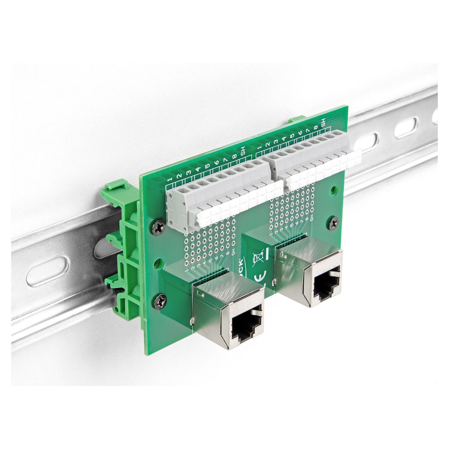 Adapter për Rrjet DeLOCK 66995, 2 × RJ-45 Femër në 2 × Terminal me 9 Pina, Montim në Shinë DIN, 90° - 4