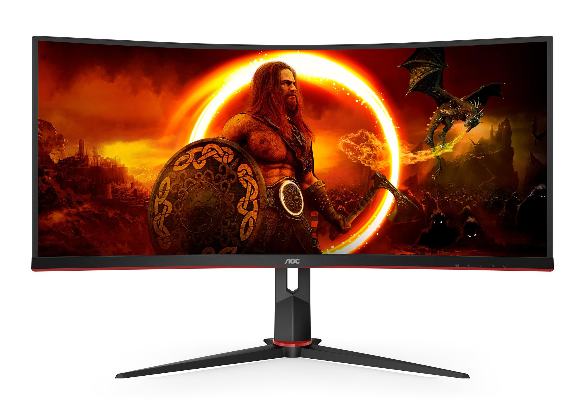 Monitor Gaming AOC CU34G2XP/BK / 34" / UWQHD Fast VA Curved / 180Hz / 1ms / HDMI+DisplayPort+USB - Zezë/Kuqe