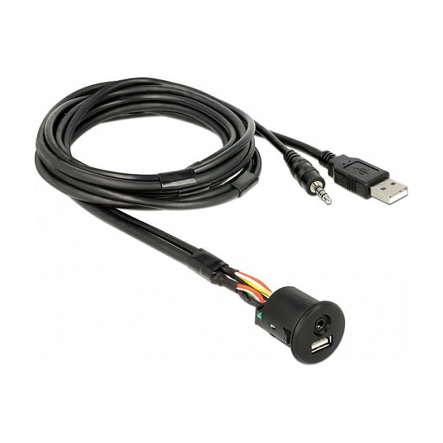 Kabllo USB DeLOCK 85718, USB Type-A mashkull në USB Type-A femër, audio 3,5 mm me 4 pina, header 10-pin, 1,5 m - Zezë - 1