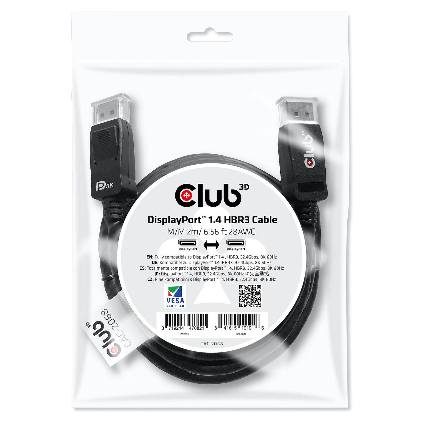 Kabllo DisplayPort Club 3D CAC-2068 / DisplayPort 1.4 / HBR3 / 2m / 8K 60Hz / VESA Certified - Zezë - 4