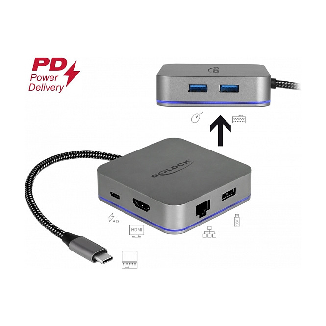 Docking Station DeLOCK for Mobile devices / 4K / 1xHDMI / 3xUSB-A / 1xUSB-C / LAN / SD - Gri - 5