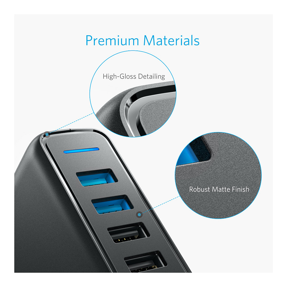 Adapter Anker PowerPort Speed 5 / 5x USB-A / Quick Charge 3.0 / 63W - Zezë - 7
