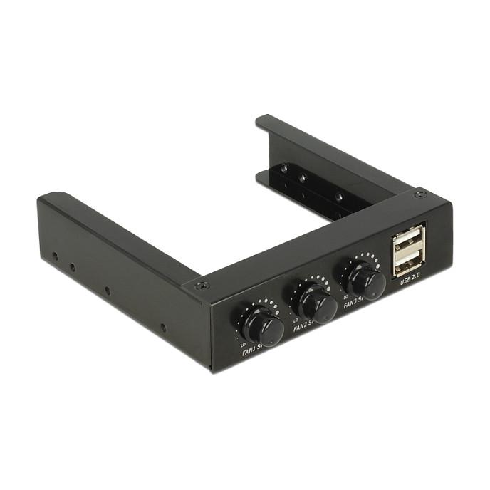 Panel Frontal për Kasë DeLOCK 62714 / 3.5" / 2x USB 2.0 / 3x Kontroll Ventilatorësh - Zezë - 1