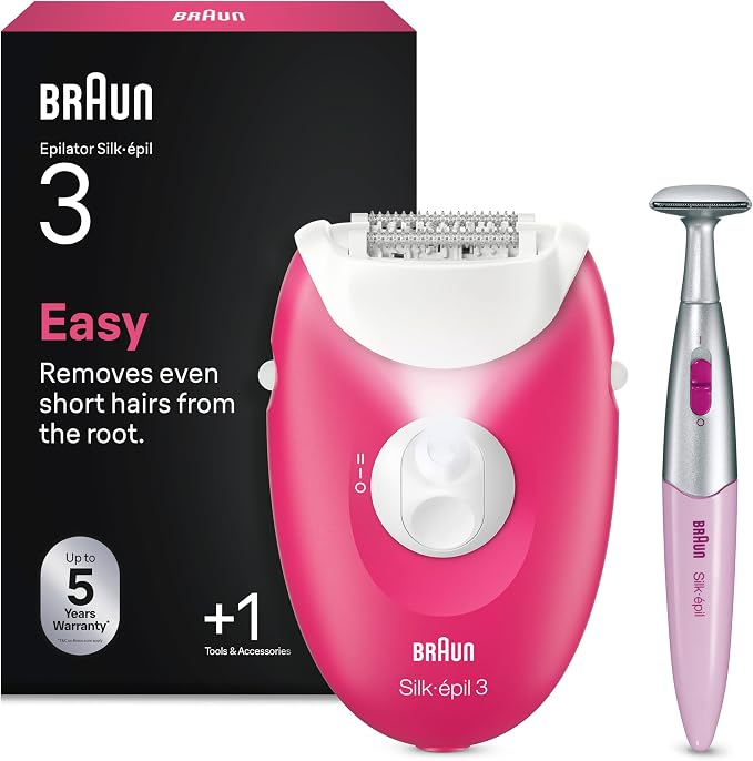 Depilator elektrik Braun Silk-épil 3 3-202 / 20 Pinça / 2 Shpejtësi / SmartLight / Bikini Trimmer / Me Rrymë – Bardhë/Rozë