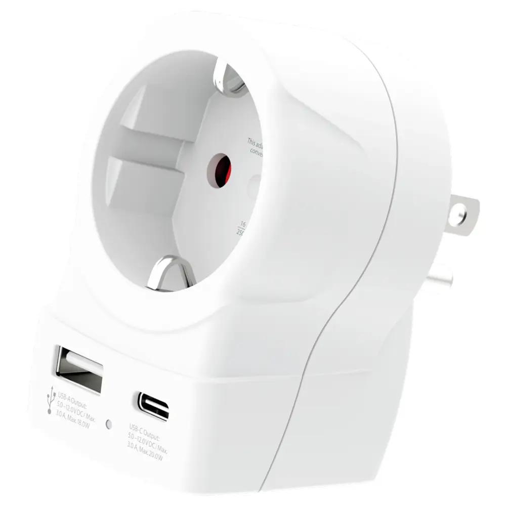 Adapter Udhëtimi SKROSS Europe to US USB AC20PD / 1x USB-C PD 20W / 1x USB-A / Type C, E & F në Type B / 2 & 3-Pin / 100-250V / 16A – Bardhë - 4