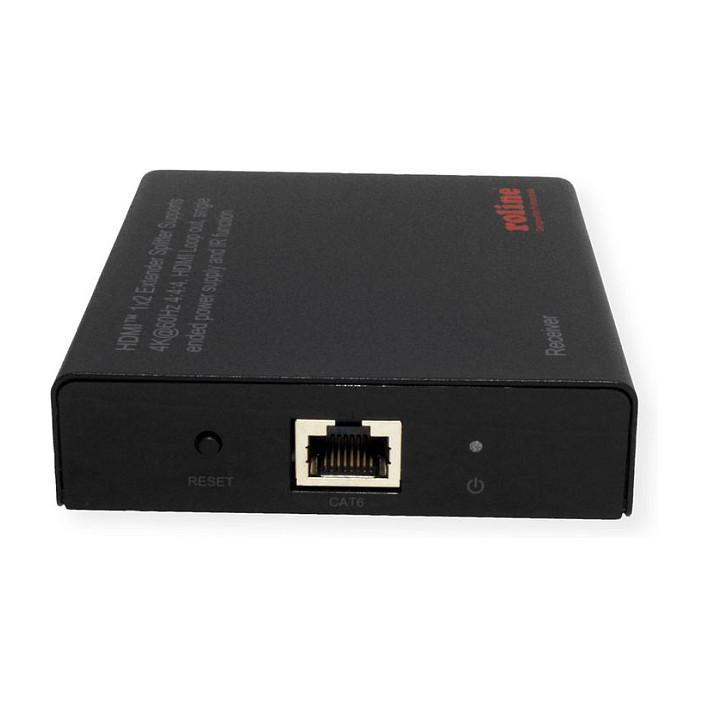 Extender dhe Splitter HDMI ROLINE 14.01.3643, 1 hyrje dhe 2 dalje, Cat.6A, 4K UHD 60 Hz, deri në 70 m, HDR, IR - Zezë - 7
