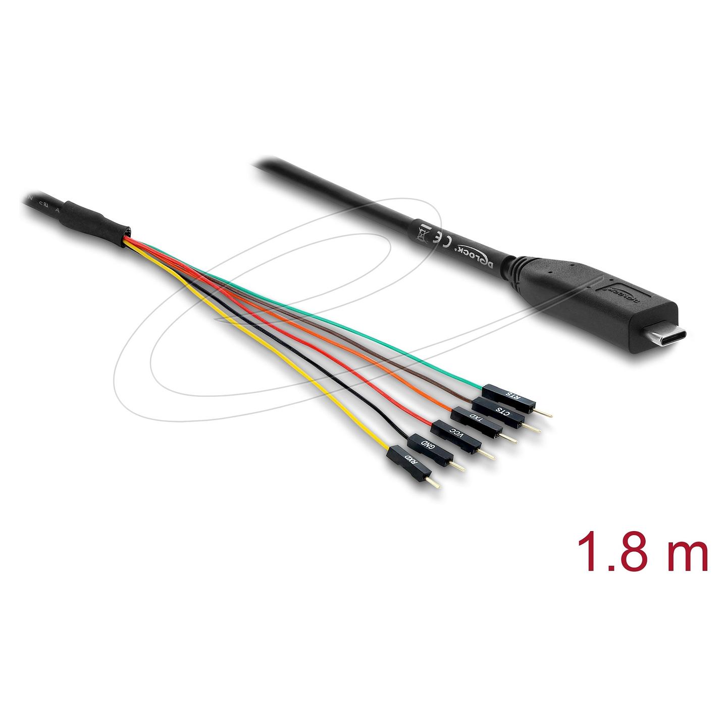 Kabllo seriale DeLOCK 63983, USB-C në UART TTL 3,3 V, 6 pina, FTDI FT232RL, 1,8 m - Zezë - 1
