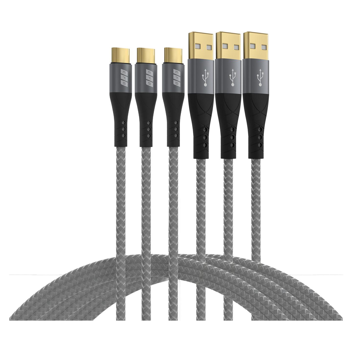 Kabllo USB EFB Elektronik USB-AC-00008 / USB-A në USB-C / 3 x 2m / 60W / 3A / USB 2.0 - Hiri - 3