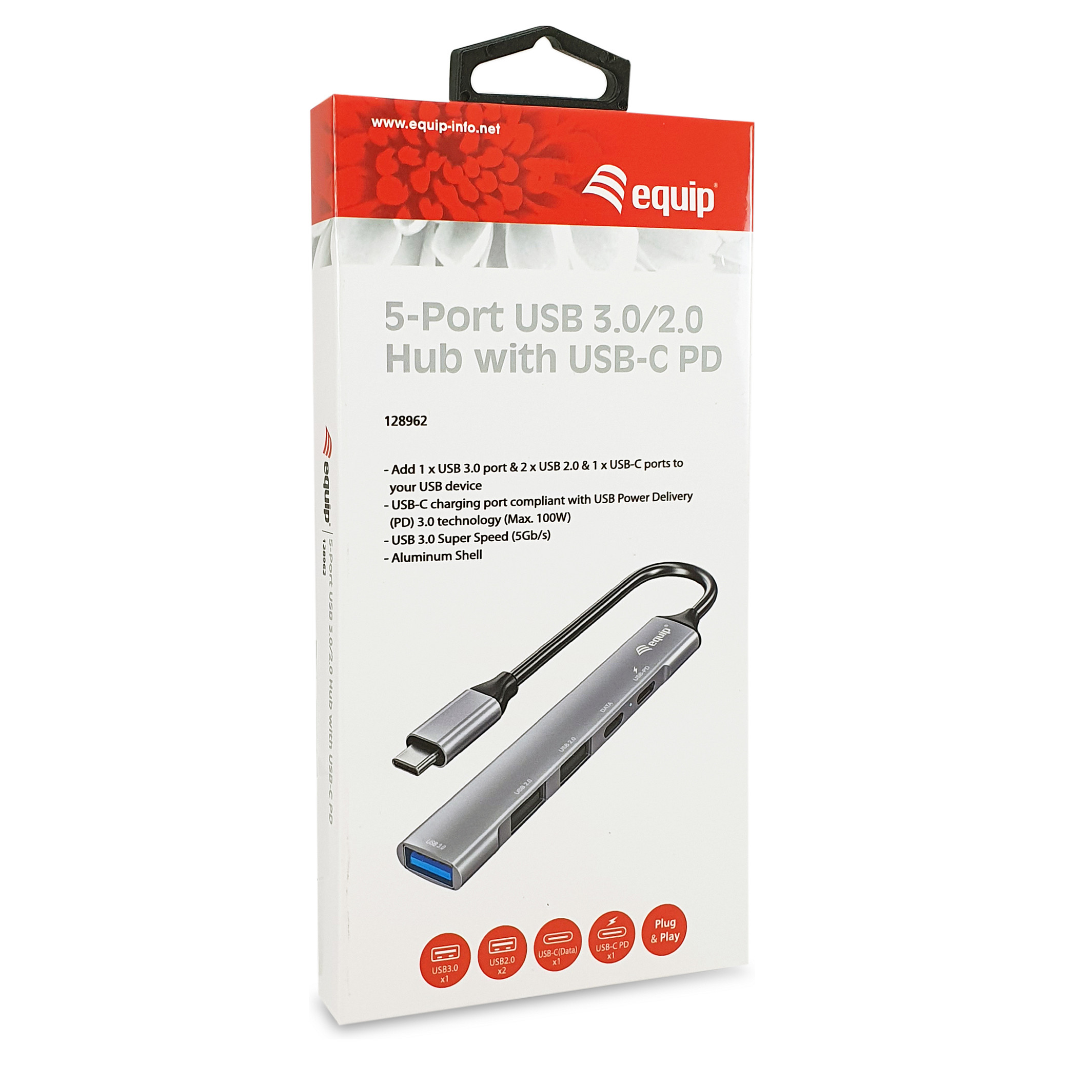 Docking Station Equip / USB‑C -> 1×USB‑C + 1×USB 3.0 + 2×USB 2.0 / 100W PD / 15cm - Zezë/Gri - 6